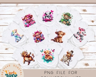 30 Highland Cow Flowers Clipart Bundle Highland Cow Clipart PNG Scottish Cow Happy Highland Cow dtf  highland Cow Funny Baby Cow PNG file