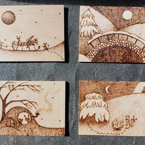 Cartoline di Natale in legno, cartoline con immagini invernali, cartoline invernali, cartoline di Natale, simpatiche cartoline invernali, cartoline fantasy