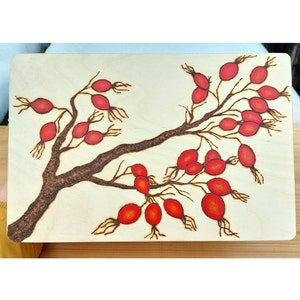 Wooden box/wooden box with &quot;rose hip&quot; motif, wooden casket, treasure chest, birthday gift, memory box