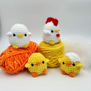 縫わない鶏の家族のかぎ針編みパターン | 縫わないあみぐるみ | 英語とドイツ語のパターン