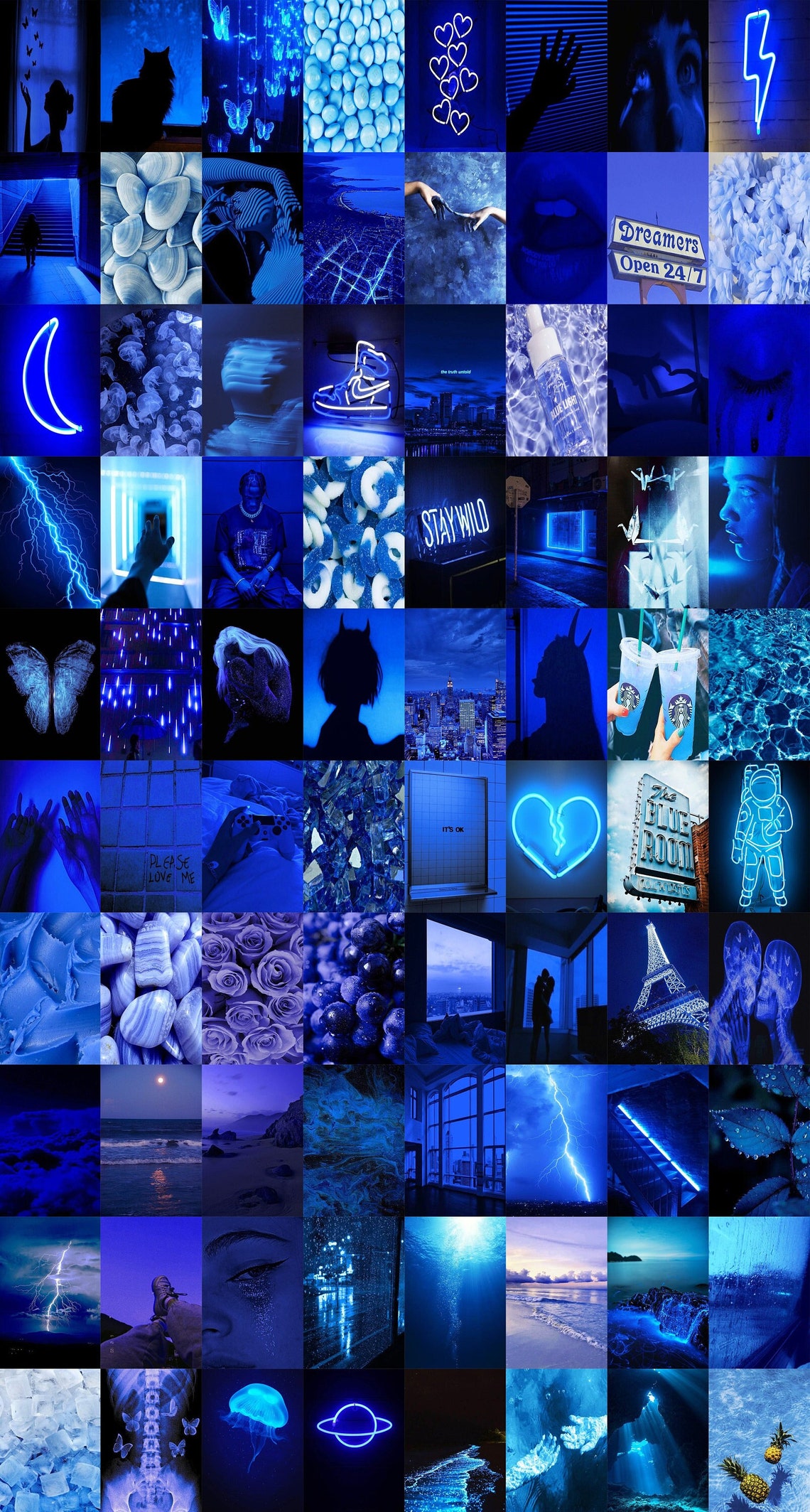Blue Aesthetic Poster Wall Collage Kit Neon Blue Aesthetic Etsy