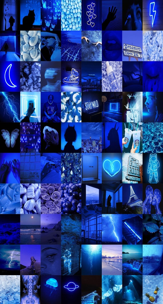 Blue Poster Aesthetic Wall Collage Kit Neon Blue Aesthetic - Etsy