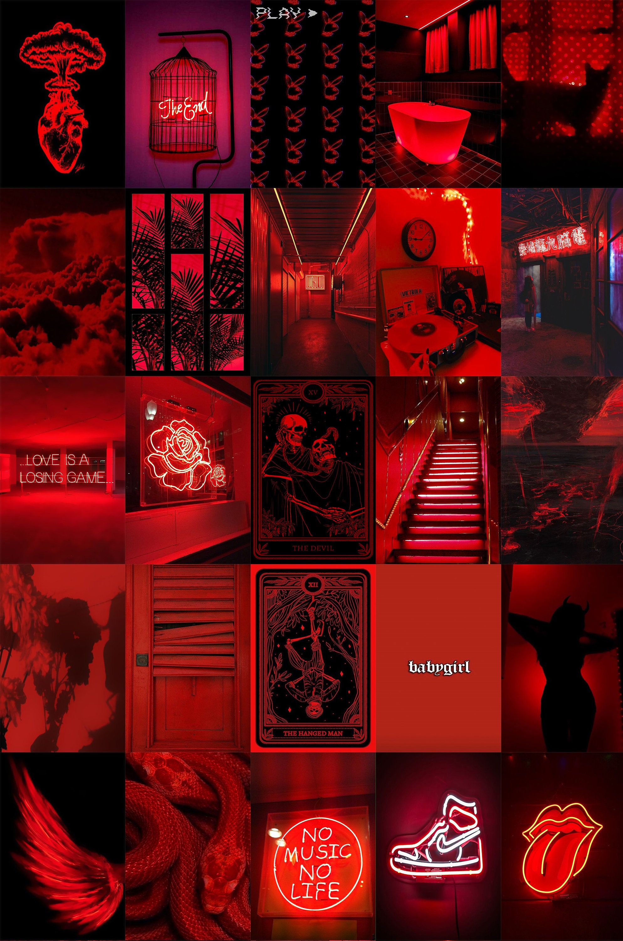 Red Aesthetic Wall Collage Kit 100 Pcs Neon Red Aesthetic Etsy