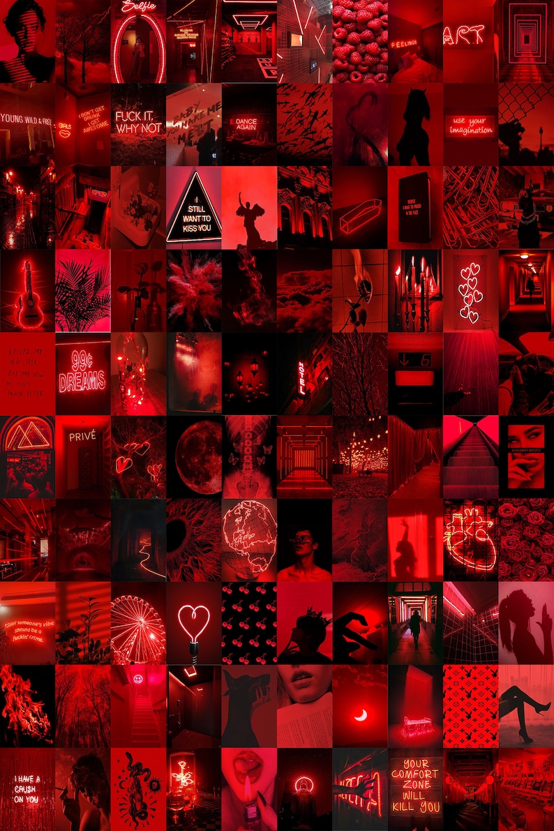 270PCS Red Poster Aesthetic Wall Collage Kit Neon Red Etsy