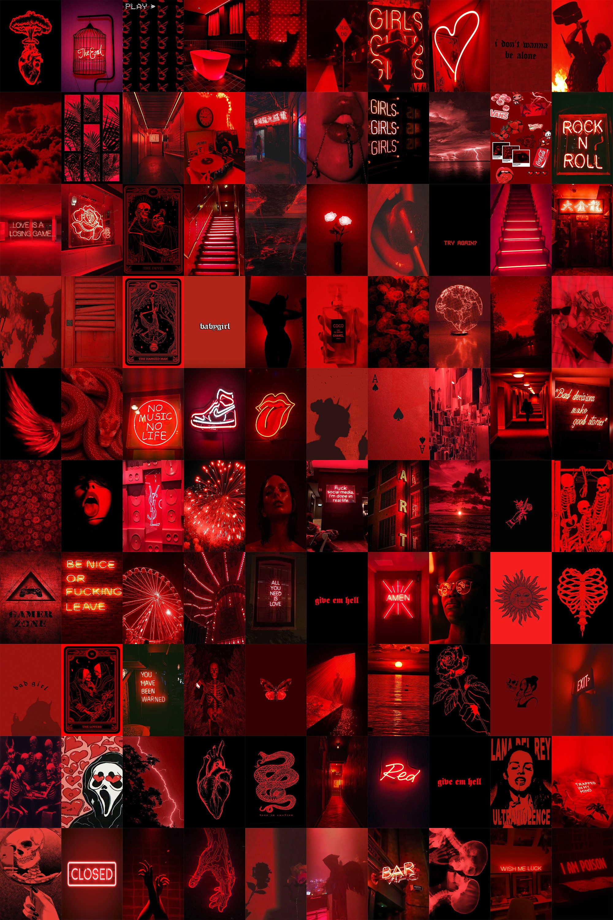Red Aesthetic Wall Collage Kit 100 Pcs Neon Red Aesthetic Etsy Canada