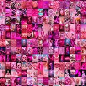 Decoración de pared en rosa intenso, láminas artísticas en rosa vibrante, collages atrevidos, estética rosa moderna, pósteres rosas para decorar habitaciones, arte mural atrevido, arte femenino