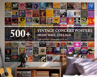 Vintage Music Posters, 500 Concert Print Set, Retro Rock Band Wall Art, Punk Aesthetic Bedroom Decor, Dorm Gallery Collage For Music Lovers