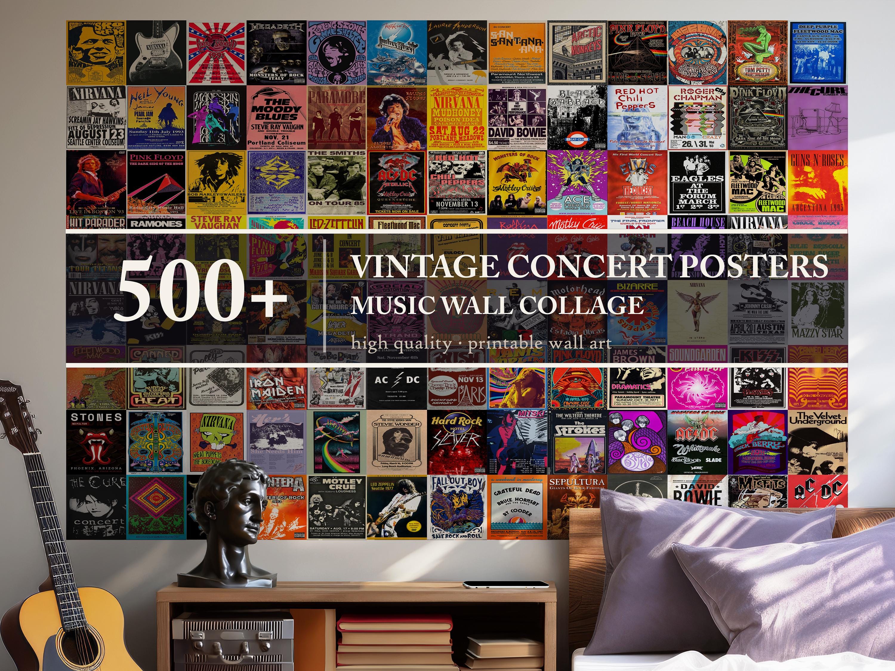 Vintage Music Posters, 500 Concert Print Set, Retro Rock Band Wall