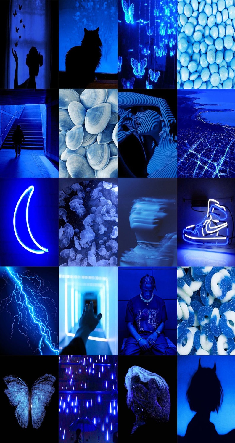 Blue Aesthetic Poster Wall Collage Kit Neon Blue Aesthetic Etsy