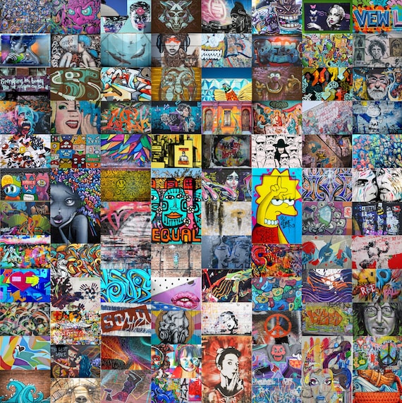 Graffiti Art Design, 400 Cartoon Modern Aesthetic Wall Collage, Vintage Urban Decor, Street Art Prints, Colorful Good Vibes, Hip-Hop Design