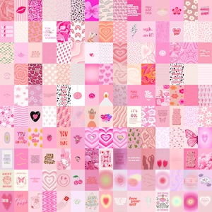 Kit de collage rosa preppy, decoración de pared estética, arte moderno para habitación de adolescente, pósteres de pared preppy bonitos, collage rosa Y2K, decoración de dormitorio
