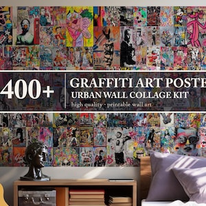 Graffiti Street Art Set, 400 Urban Collage Prints, Hip Hop Bedroom Wall Decor, Colorful Skater Room Posters, Trendy Teen Gallery Collection