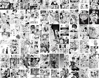 Manga Anime Wall Collage Kit 780+ Black & White Japanese Comic Panels, Otaku Room, Grunge Aesthetic Decor, Aesthetic Anime Art Printables