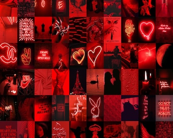 Neon Red Wall Collage Kit, Vibrant Aesthetic Posters, Bold Maximalist Bedroom Decor, Trendy Dorm Gallery Prints, Cool Teen Room Collection
