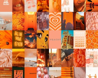Peach Orange Aesthetic Print Set, Modern Boho Decor (Digital Download)