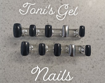 Black Chrome - Silver - Matte Nails - Press On Nails - Custom Made - Hand Made - Gel Polish - All Occasions - Gothic Style - Black and White