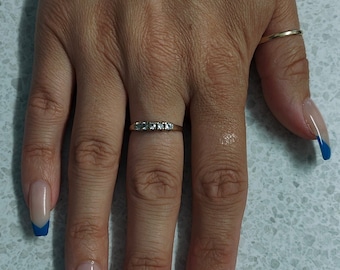 Blue French Tip Press On Nails: Medium Coffin, Handmade Gel Polish