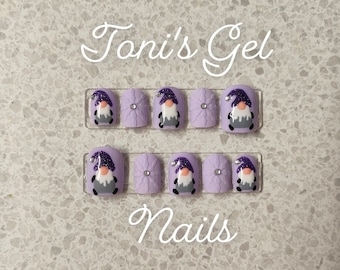 Gonks - snowflake - purple nails - Christmas Nails - false nails - Press on nails - custom handmade - gel polish - square nails