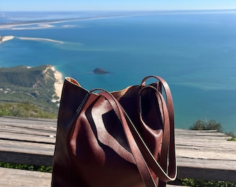 Sac fourre-tout en cuir marron fait main