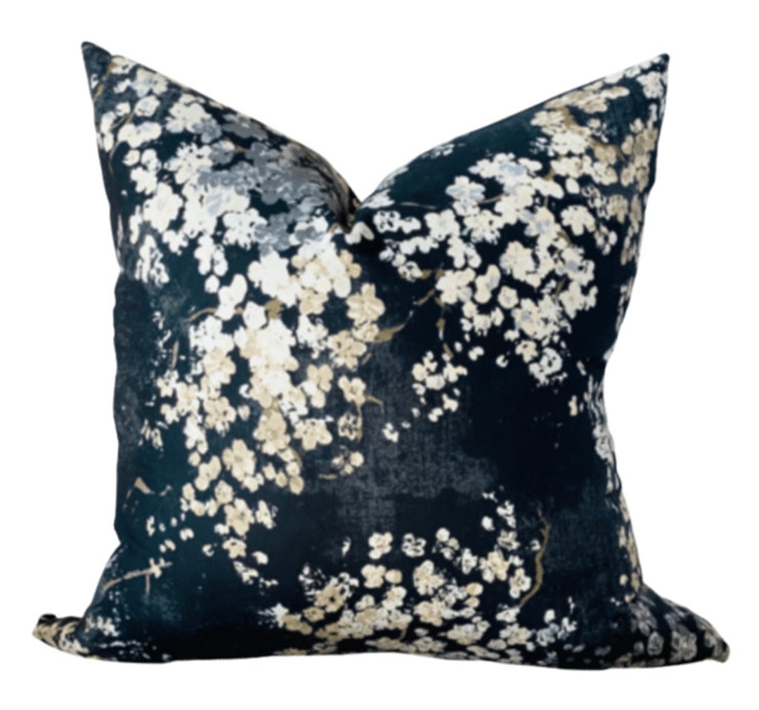 Black Floral Pillow Cover Etsy