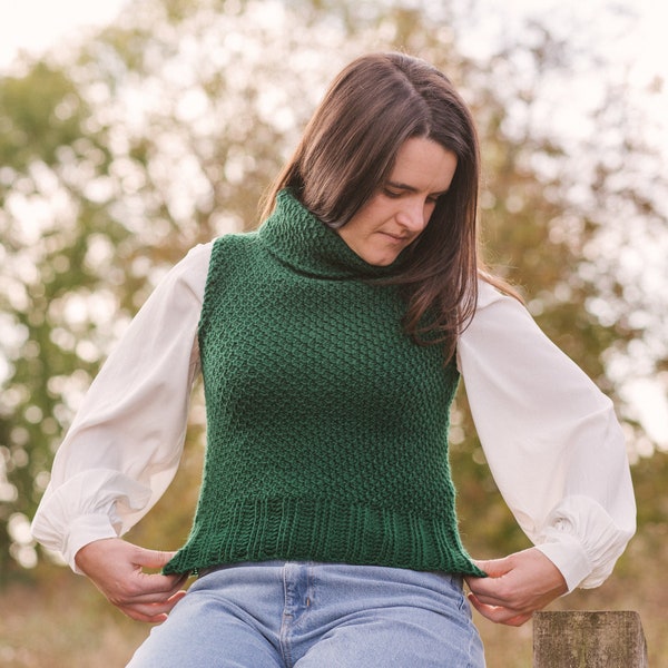 Tunisian Crochet Sweater Vest Pattern, Meadow Sleeveless Jumper, Beginner Friendly DK Weight Pullover