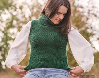 Tunisian Crochet Sweater Vest Pattern, Meadow Sleeveless Jumper, Beginner Friendly DK Weight Pullover