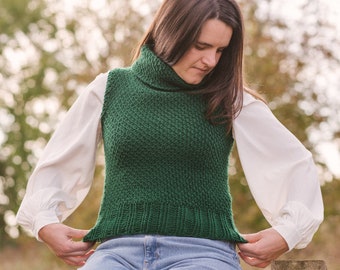 Tunisian Crochet Sweater Vest Pattern, Meadow Sleeveless Jumper, Beginner Friendly DK Weight Pullover