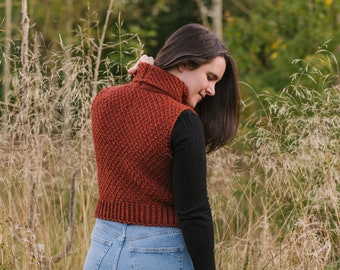 Tunisian Crochet Sweater Vest Pattern, Meadow Sleeveless 'Chunky' Jumper, Beginner Friendly Aran Weight Tunisian Pullover