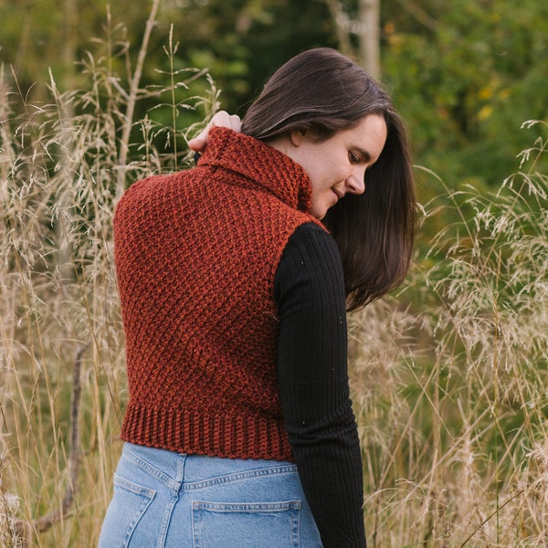 Tunisian Crochet Sweater Vest Pattern, Meadow Sleeveless 'Chunky' Jumper, Beginner Friendly Aran Weight Tunisian Pullover