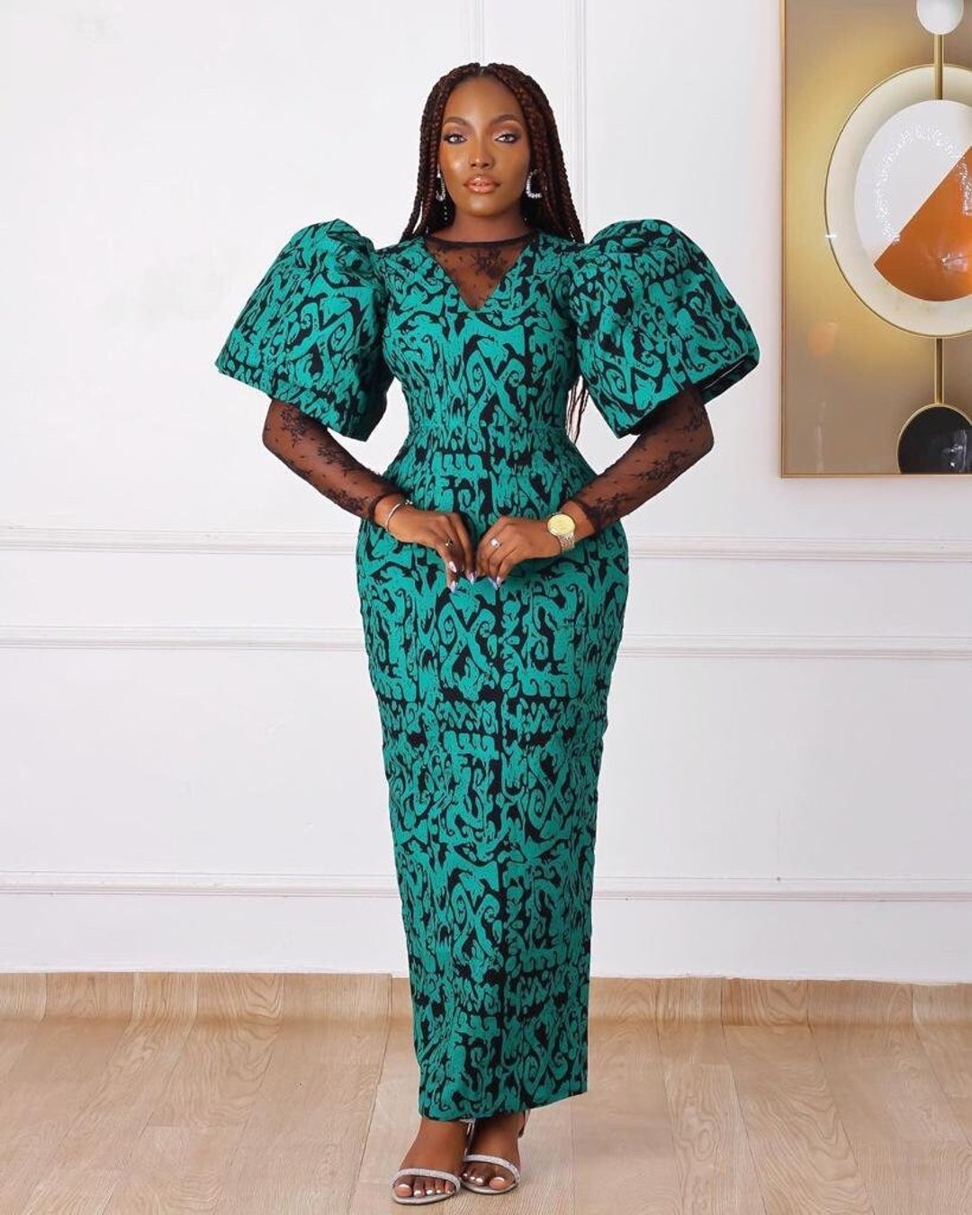 Green Multi Long African Ankara Plus Size Party Dress With Free ...