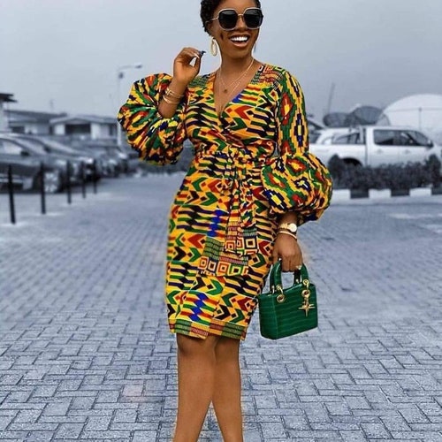 Mustard Yellow Plus Size African Kente Print Wrap Party Dress - Etsy