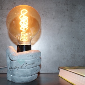 Hand concrete led lamp, industrial designer lamp, concrete night led lamp, minimalist concrete decor, unique design bedside lamp