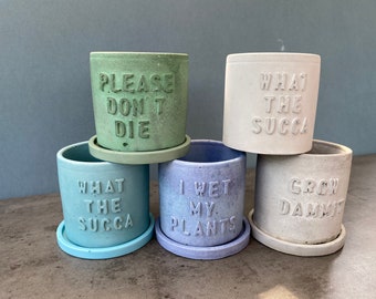 Funny personalised planters UK, message planter, Concrete plant pots, gift, succulent plant pot, handmade pot, plant lover, planters and pot