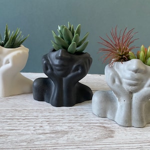 Woman bust vase / Face vase / half face stone pot / bust flowerpot / Body vase / concrete vase / gift / Succulent woman head planter