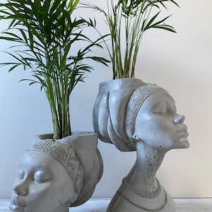 Woman head planter pot, African queen pot, unique planters, concrete planter pot, goddess planter, face planter, handmade planters and pots