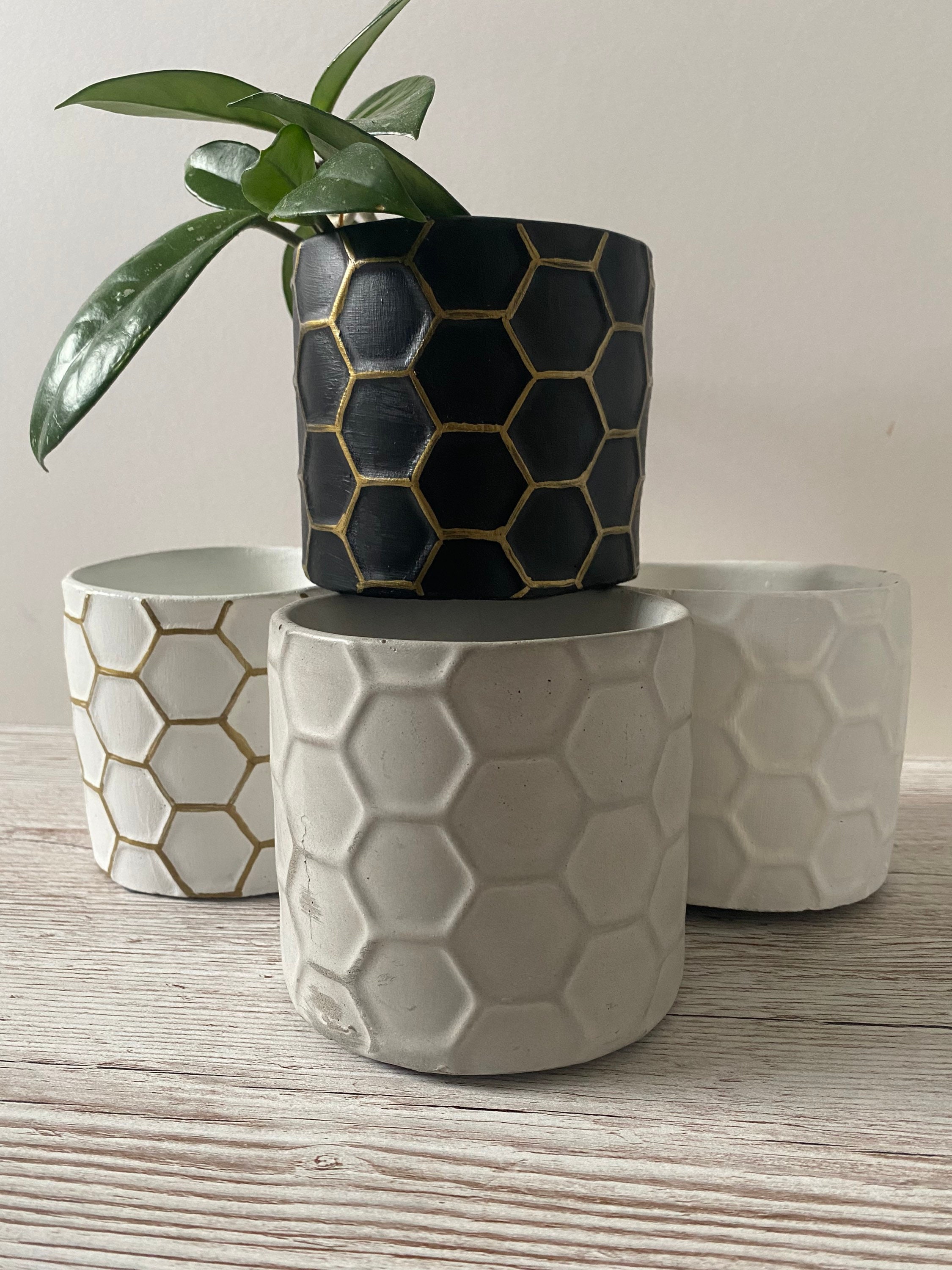 Honeycomb Pattern Pots - Set of Three