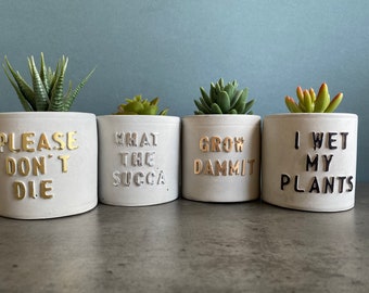 Funny personalised planters, message planter, Concrete plant pots UK, unique gifts, handmade plant pot, gift for her, planters and pots