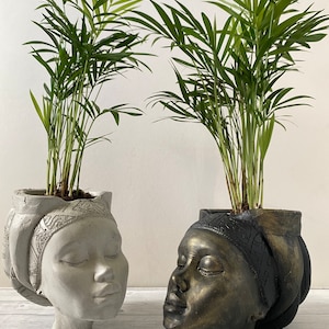 Woman head planter pot /African queen pot/ unique planters UK/ concrete planter / outdoor stone plant pot/ goddess planter /woman planter UK