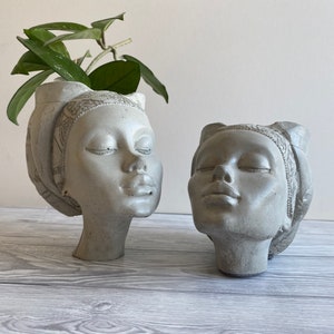 Woman Head Planter Pot, African Queen Pot, Unique Planters, Concrete ...