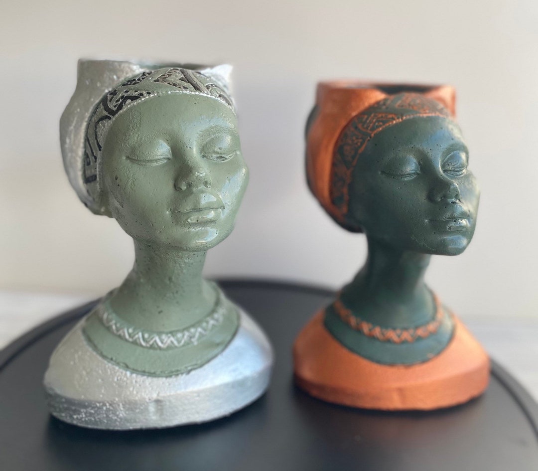 Woman Head Planter Pot, African Queen Pot, Unique Planters UK, Concrete