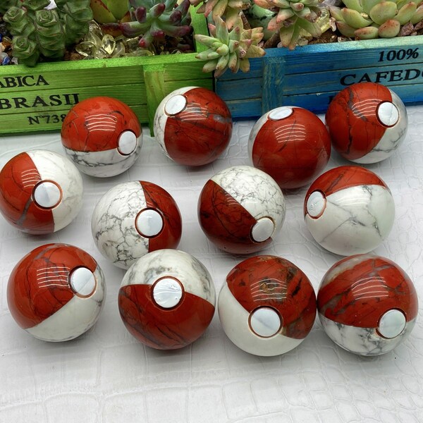 1 STÜCK 40mm Natürliche Roter Jaspis / Howlith Kugel, Quarz Pokeball, Kristall Pokeball, Quarz Kugel, Dekoration, Dekoration, Reiki Heal