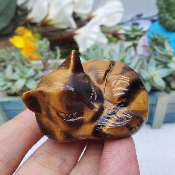2" Natural Tiger eye jasper Cat,Quartz Crystal cat,Crystal animal carvings,Home Decoration,Crystal Gifts,Energy Crystals,Crystal Heal 1PC