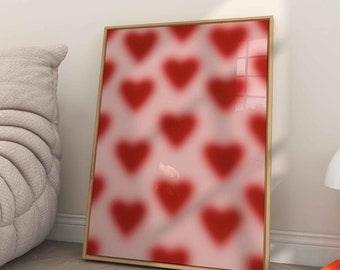 Red Heart Wall Art, Girly Art Print, Poster Girls Room, Cute Wall Decor, Preppy Room Decor, Poster Gift, Pink Red Gradient(Digital Download)