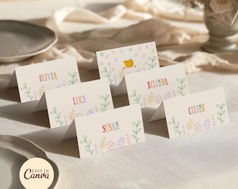 Segnaposto pasquali modificabili, decorazioni per feste di Pasqua, segnaposto con nome, decorazioni per feste, apparecchiatura della tavola, biglietti con nome per compleanni (download digitale)