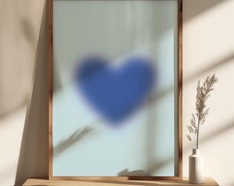 Blue Aura Heart Gradient Wall Art, Blue Print, Cute Poster, Spiritual Wall Art, Y2K Aura Gradient, Trendy Wall Art, Dopamine Decor Blue