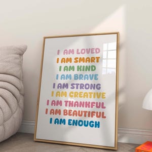 Arte murale delle affermazioni, poster di terapia, affermazioni "Io sono", poster per l'aula, CBT, affermazione per bambini, affermazioni positive, angolo della calma