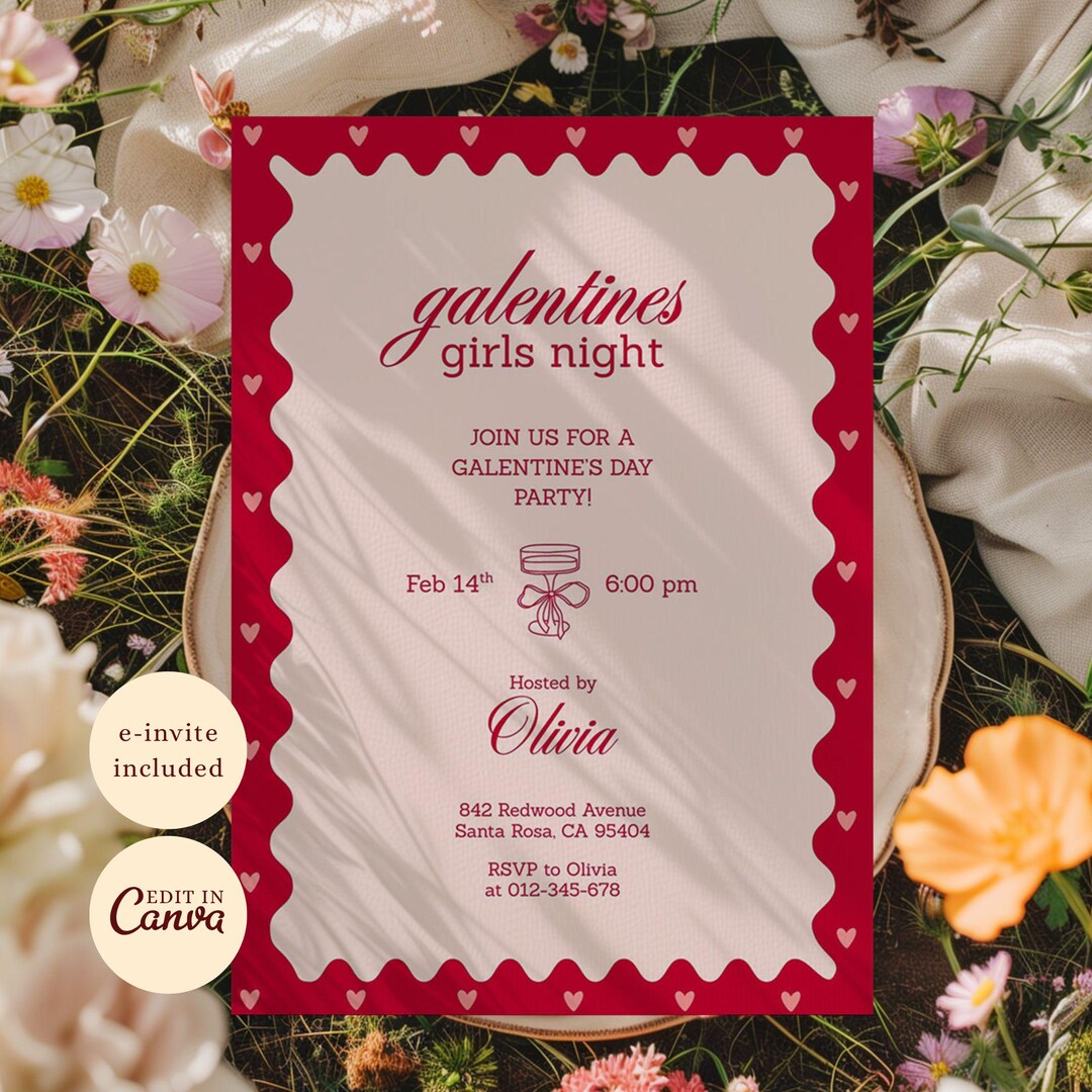 Galentines Party Invitation Template Pink and Red, Galentines Girls ...