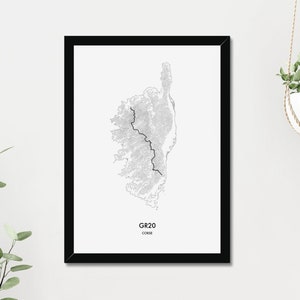 Cartaz minimalista do mapa GR20 Corsica Trail Corse (download instantâneo de impressão digital)