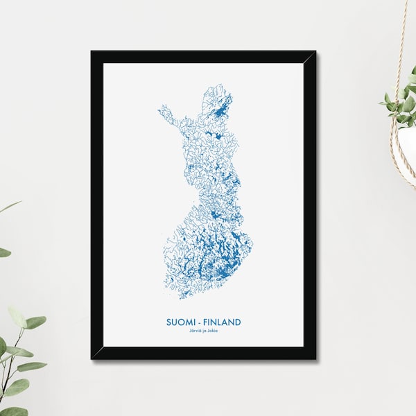 Suomi Finland Rivers and Lakes Map Print (Instant Digital Download)