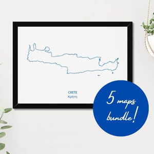 Griechische Inseln 5 Minimalistische Karten Bundle (Instant Digital Posters Download).